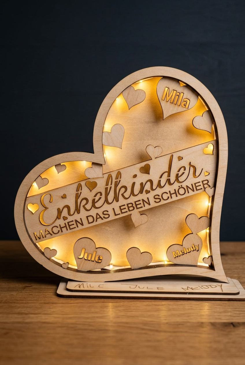 Überarbeitete Ansicht des personalisierten Holzherzens