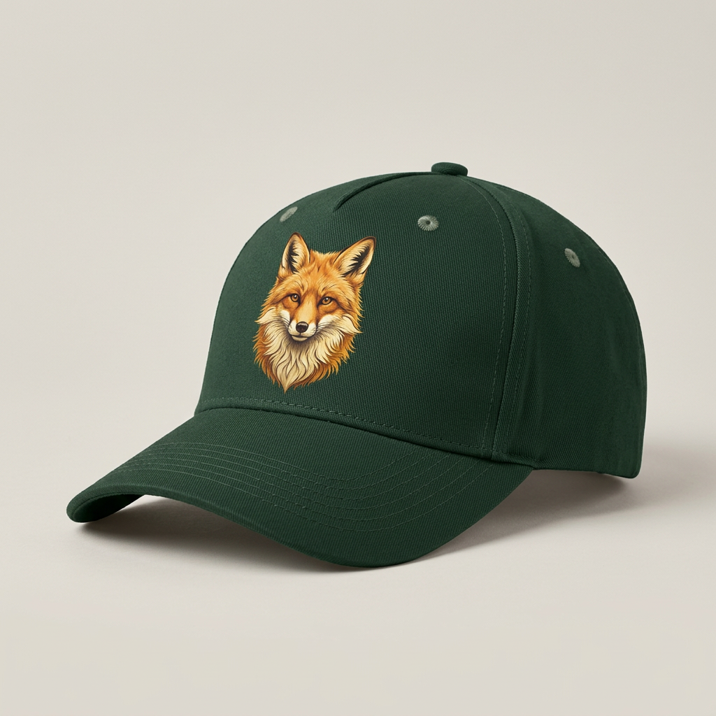 Dunkelgrüne Long-Beach-Basecap mit Fuchsmotiv