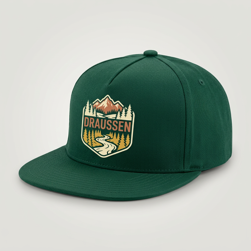 Flaschengrüne Snapback mit Outdoor-Motiv