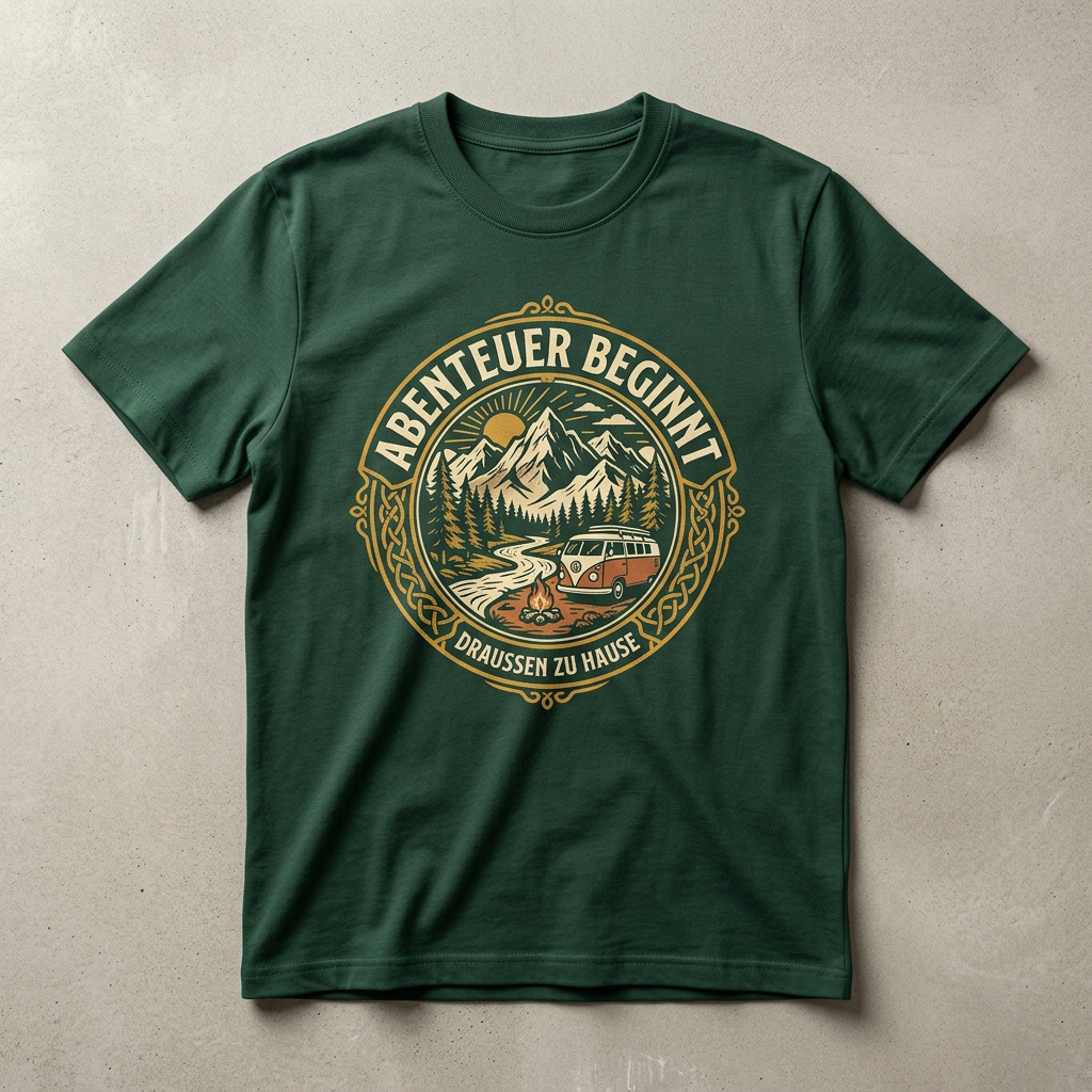 Flaschengrünes T-Shirt mit Outdoor-Motiv