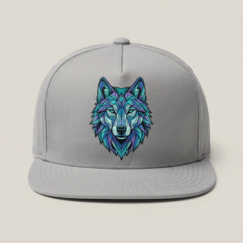 Hellgraue Snapback mit Wolfsmotiv