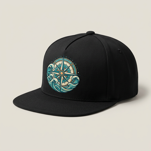 Schwarze Snapback mit Küstenkompass
