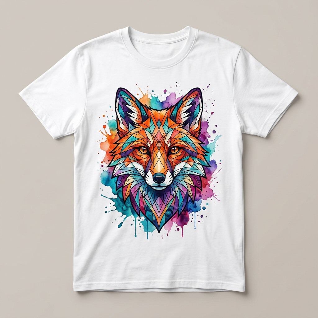 Weißes T-Shirt mit geometrischem Fuchsmotiv